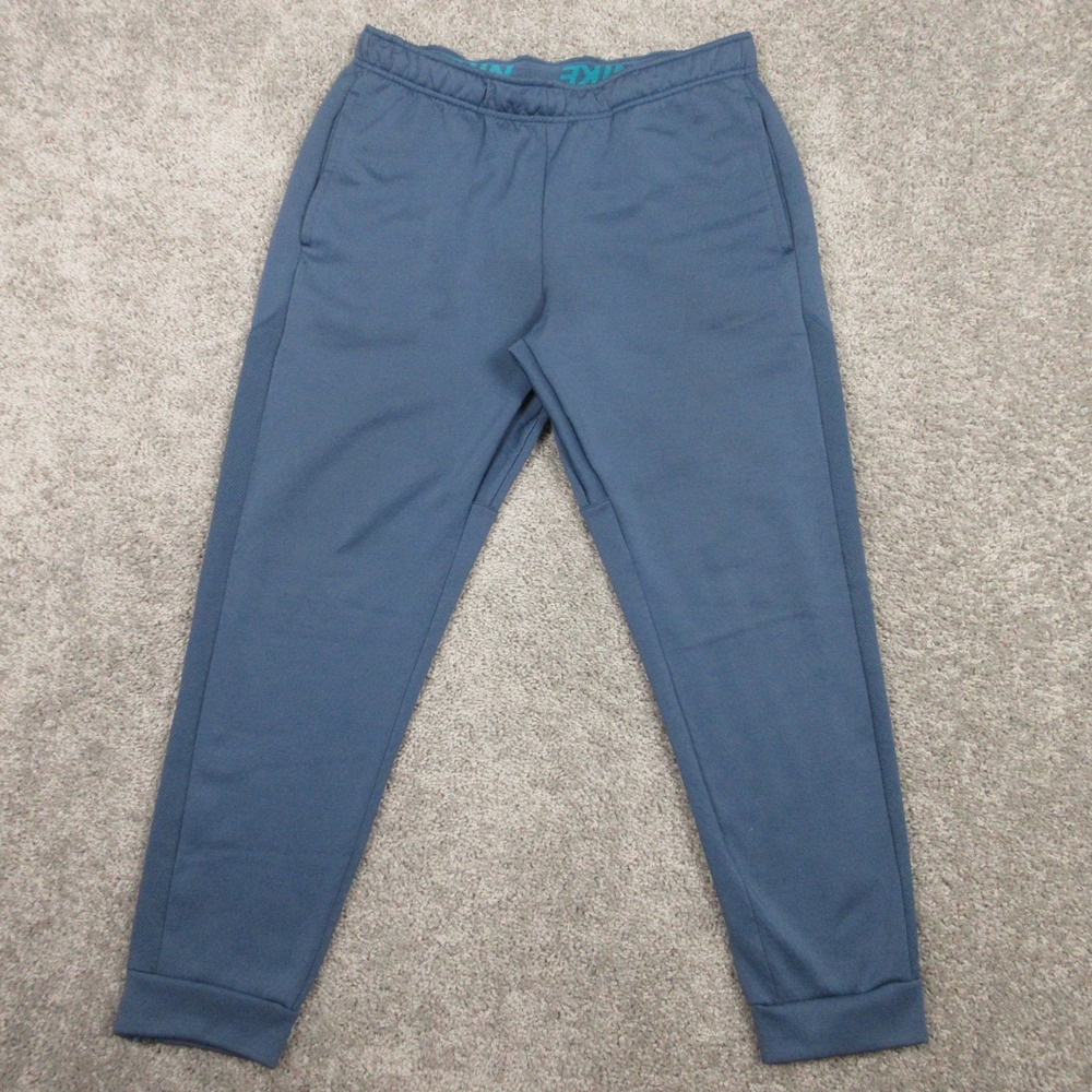 Nike‎ Sweatpants Mens Large Blue Thermafit Fleece Performance Gym Sport Swoosh